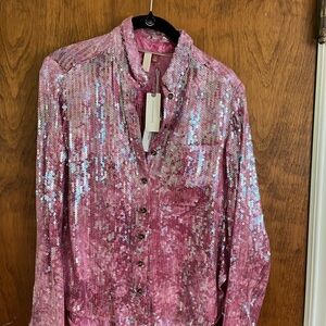Anthropologie Pink Sequin Blouse